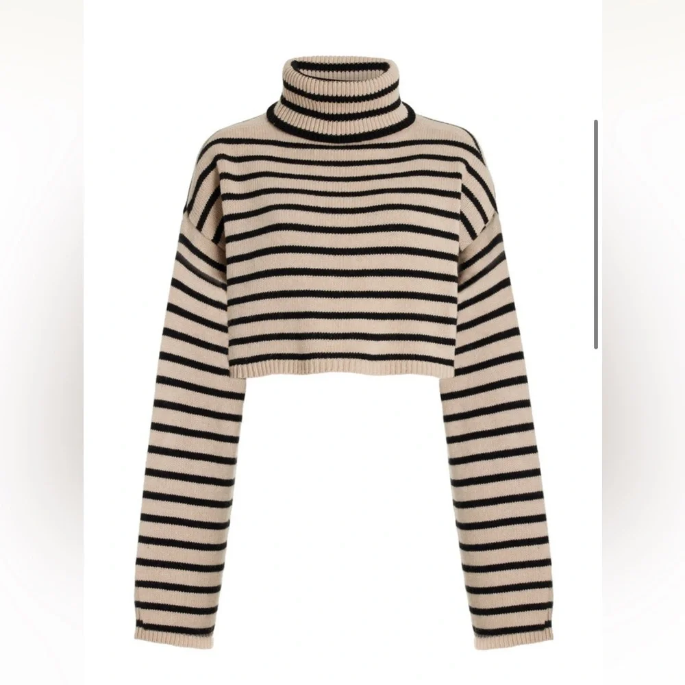 The Frankie Shop Athina Striped Wool-Blend Cropped Turtleneck Sweater